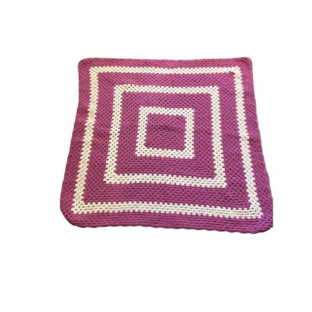 Purple and White Handmade Crochet Lap Blanket